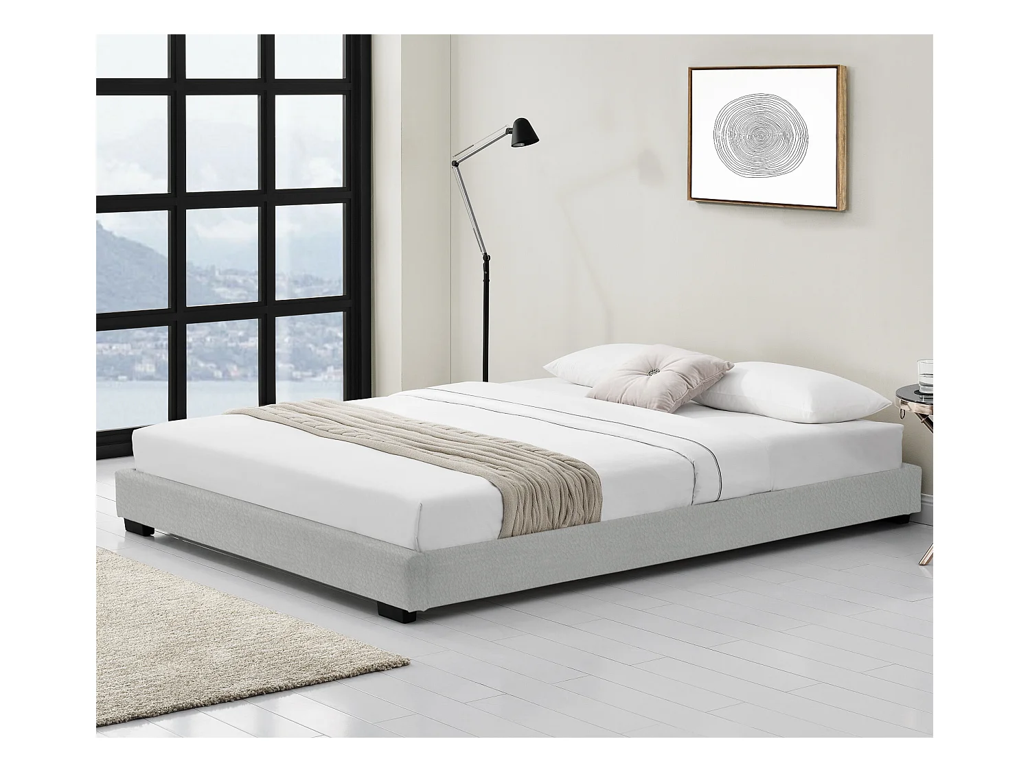 Cadre de Lit Double Masari Rembourré avec Simili Blanc 200 x 180 cm Corium
