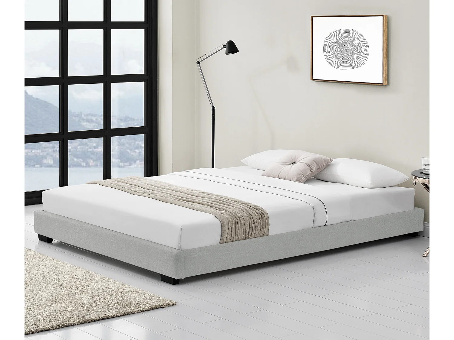 Cadre de Lit Double Masari Rembourré avec Simili Blanc 200 x 180 cm Corium