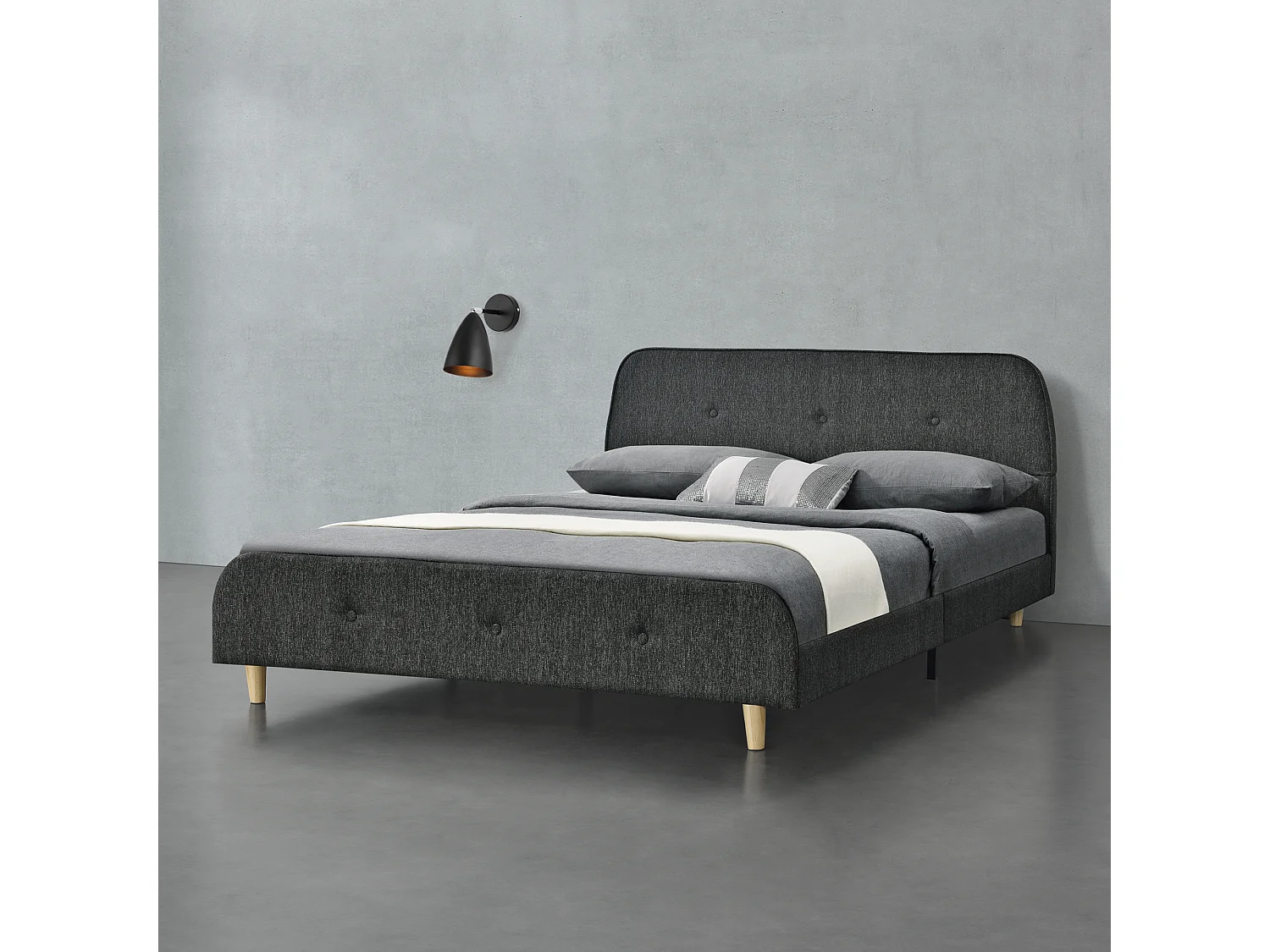 Lit Double Rembourré Silkeborg Housse en Lin 140 x 200 cm Gris Foncé [en.casa]