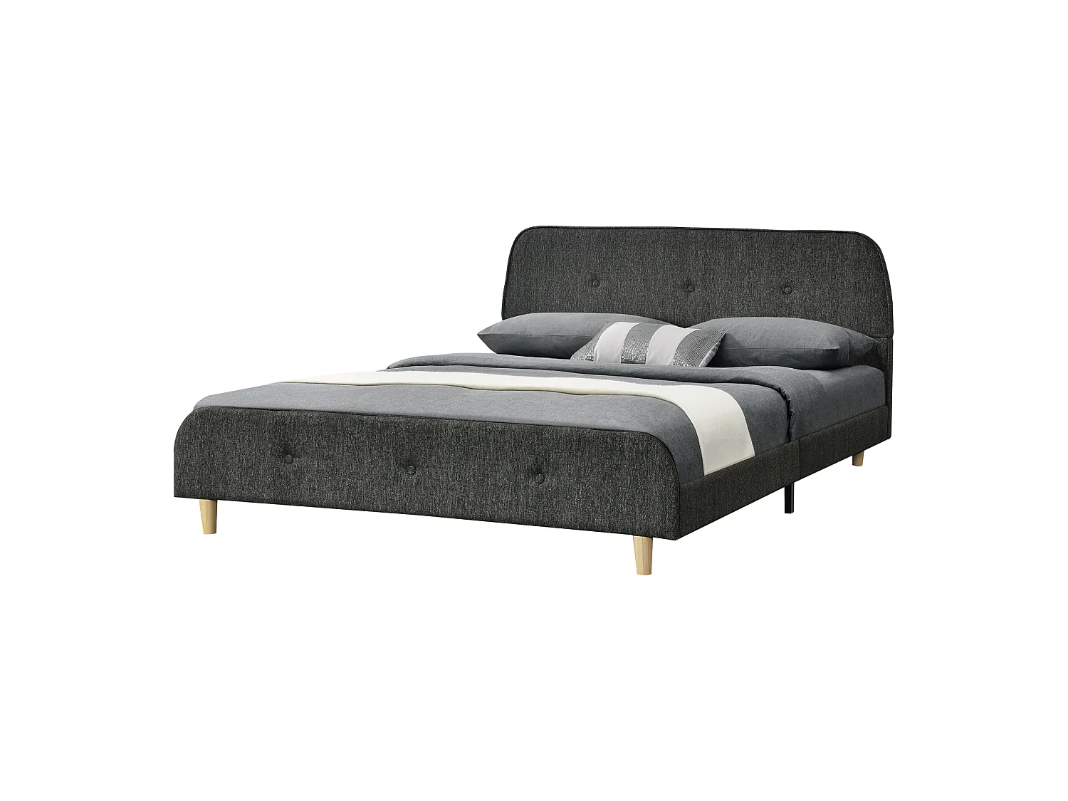 Lit Double Rembourré Silkeborg Housse en Lin 140 x 200 cm Gris Foncé [en.casa]