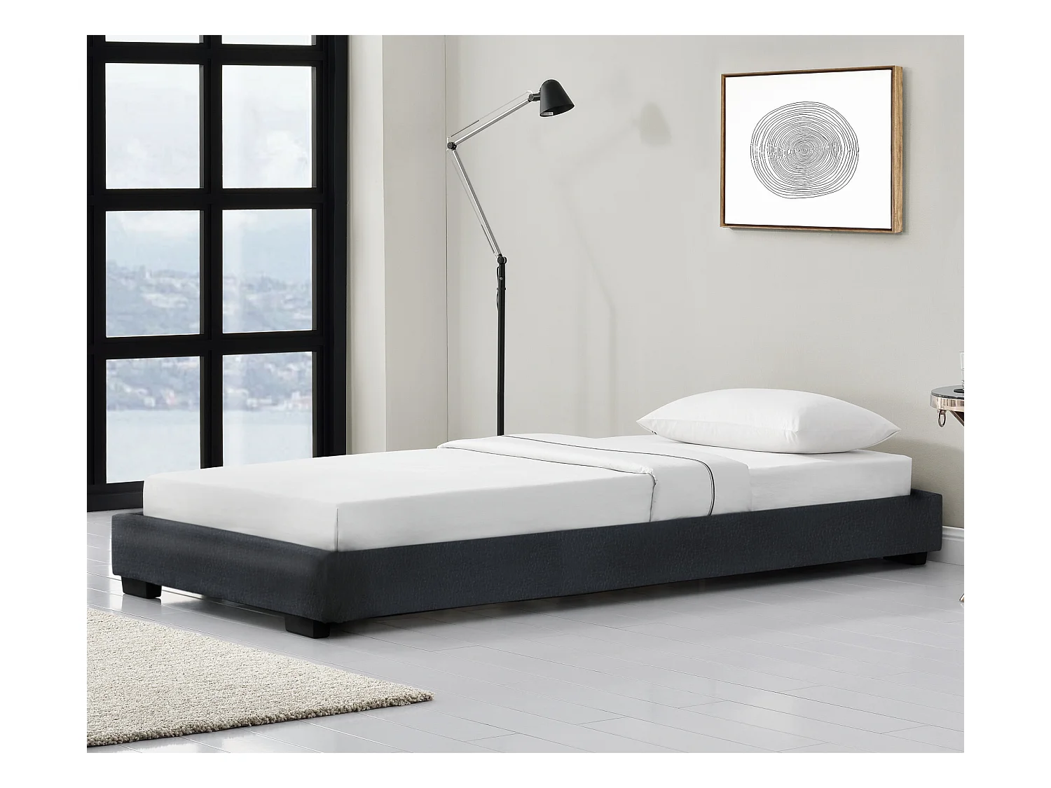 Cadre de Lit Simple Masari Rembourré avec Simili Noir 200 x 90 cm Corium