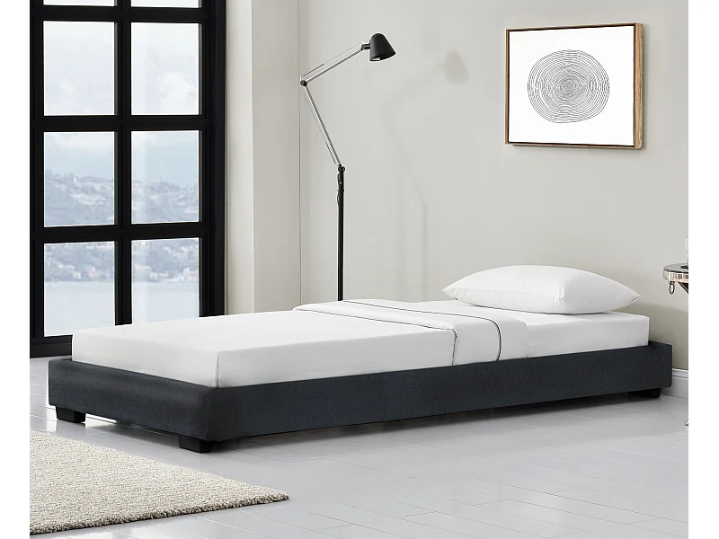 Cadre de Lit Simple Masari Rembourré avec Simili Noir 200 x 90 cm Corium