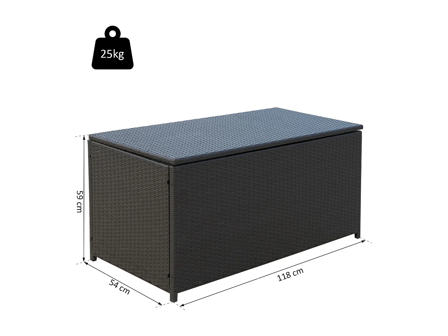 Coffre malle de rangement 118L x 54l x 59H cm résine tressée imitation rotin café foncé