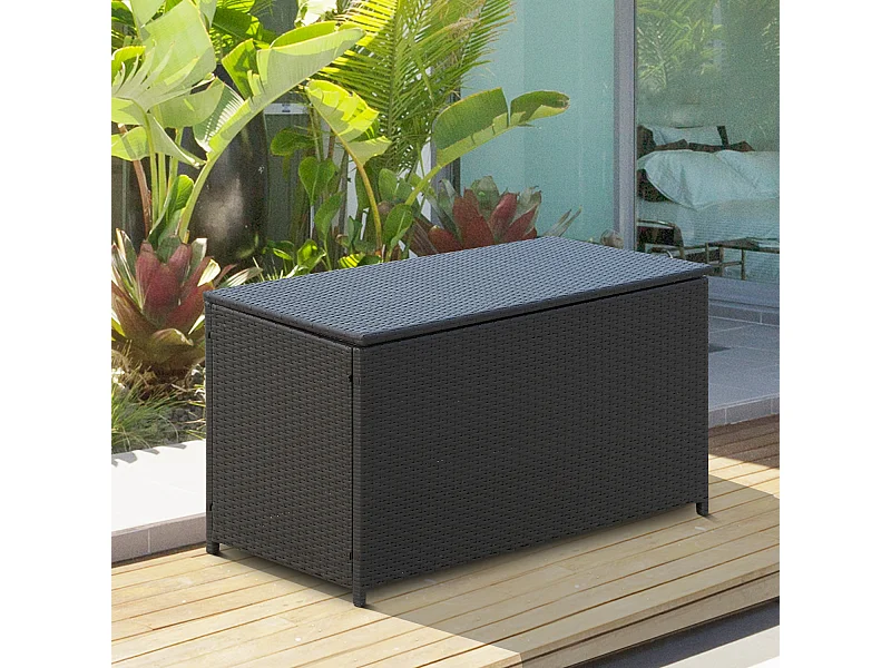 Coffre malle de rangement 118L x 54l x 59H cm résine tressée imitation rotin café foncé