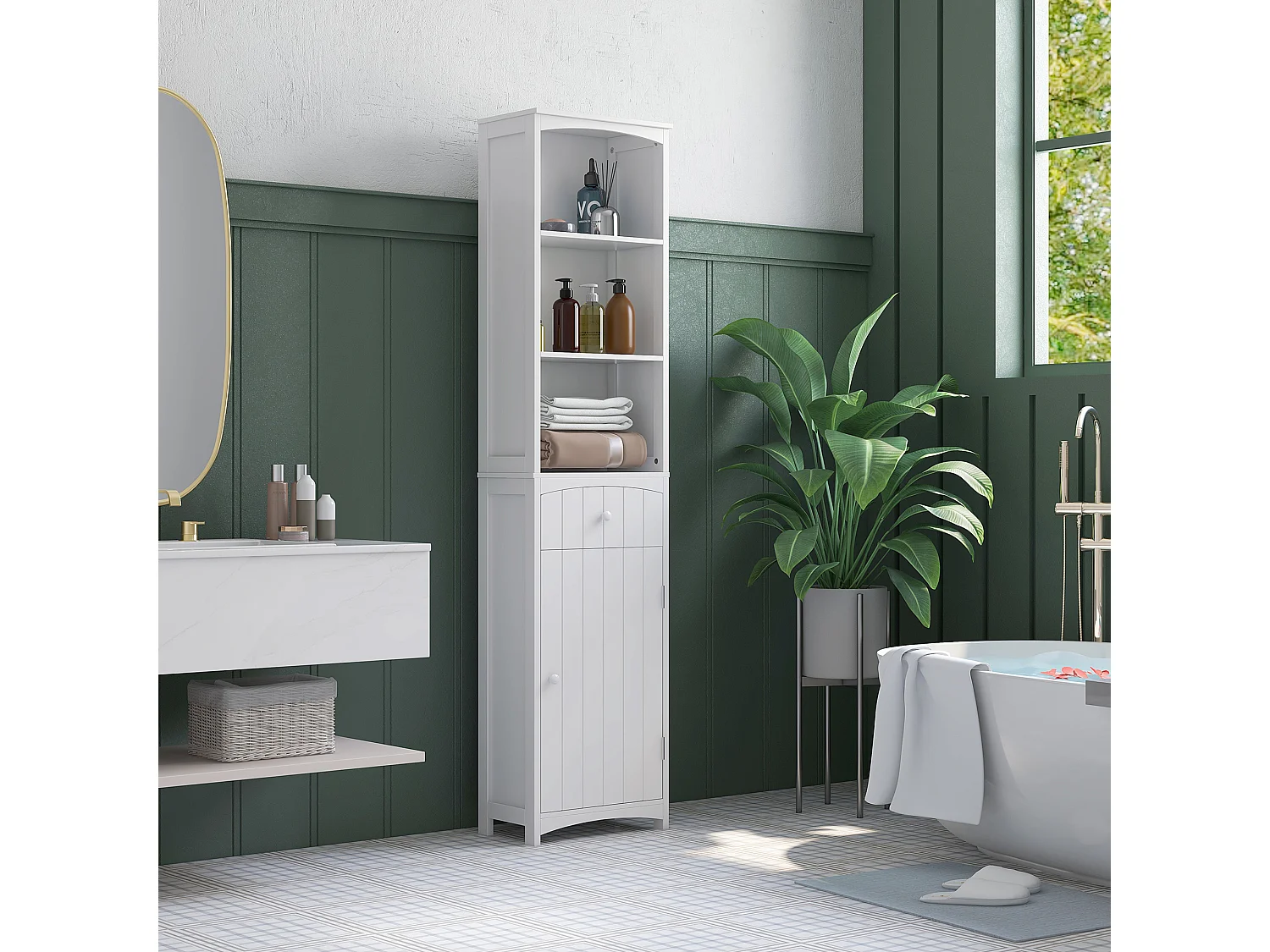 Meuble colonne de salle de bain moderne 34L x 24l x 170H cm blanc