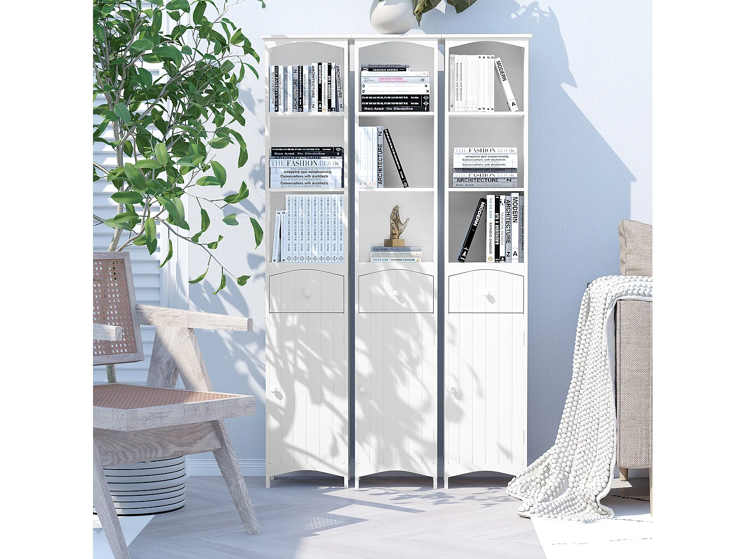 Meuble colonne de salle de bain moderne 34L x 24l x 170H cm blanc