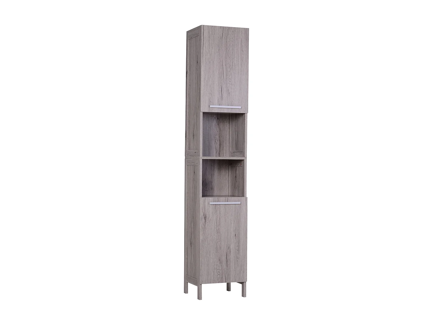 Meuble colonne rangement salle de bain dim. 30L x 32l x 172H cm 2 placards avec étagère + 2 niches MDF imitation bois gris