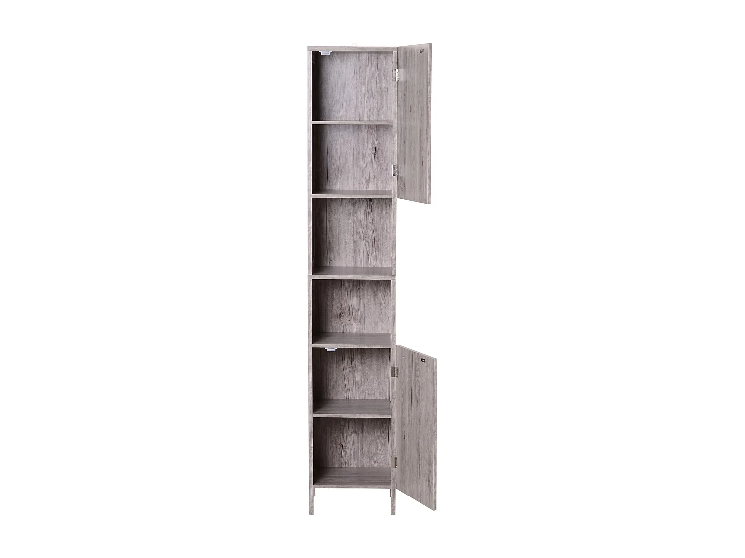 Meuble colonne rangement salle de bain dim. 30L x 32l x 172H cm 2 placards avec étagère + 2 niches MDF imitation bois gris