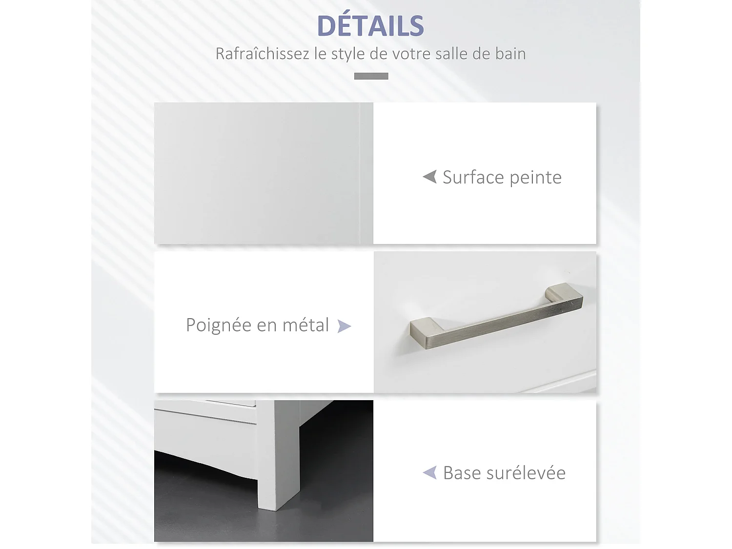 Meuble colonne salle de bain - 3 niches, placard porte étagère, tiroir - MDF blanc gris