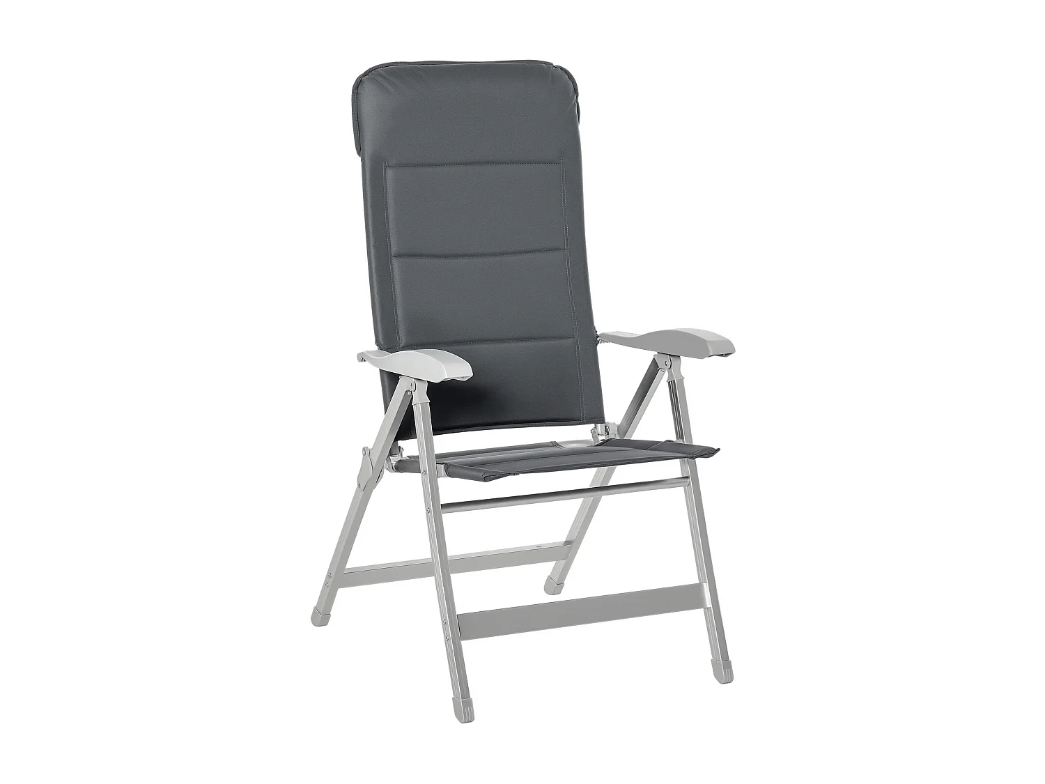 Chaise de jardin pliante dossier haut inclinable multipositions accoudoirs tétière alu. oxford déperlant gris
