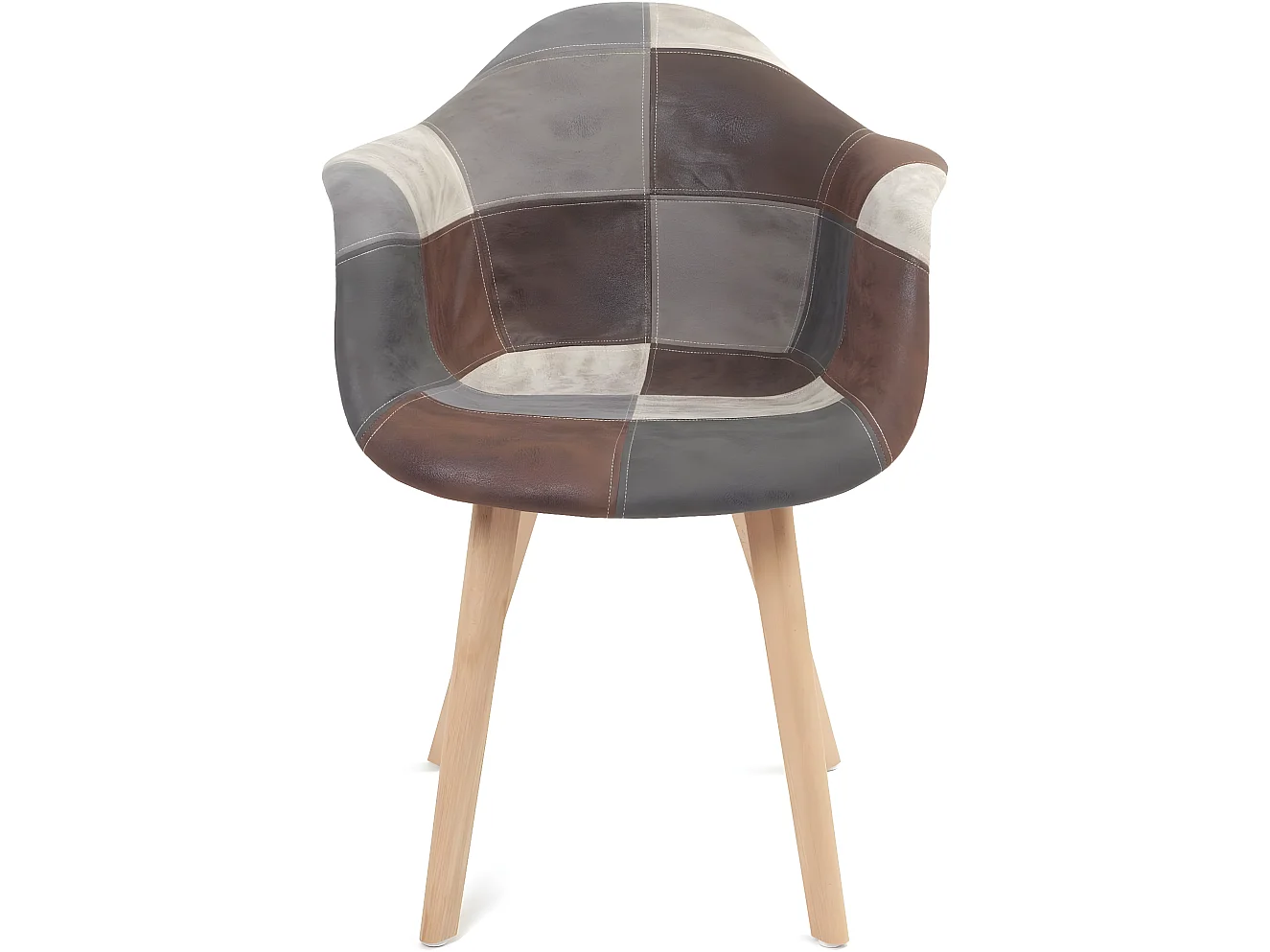 Lot de 2 chaises scandinaves à accoudoir patchwork rembourré pieds bois clair NEDA (gris bleu)