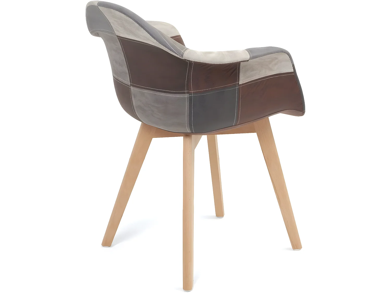 Lot de 2 chaises scandinaves à accoudoir patchwork rembourré pieds bois clair NEDA (gris bleu)