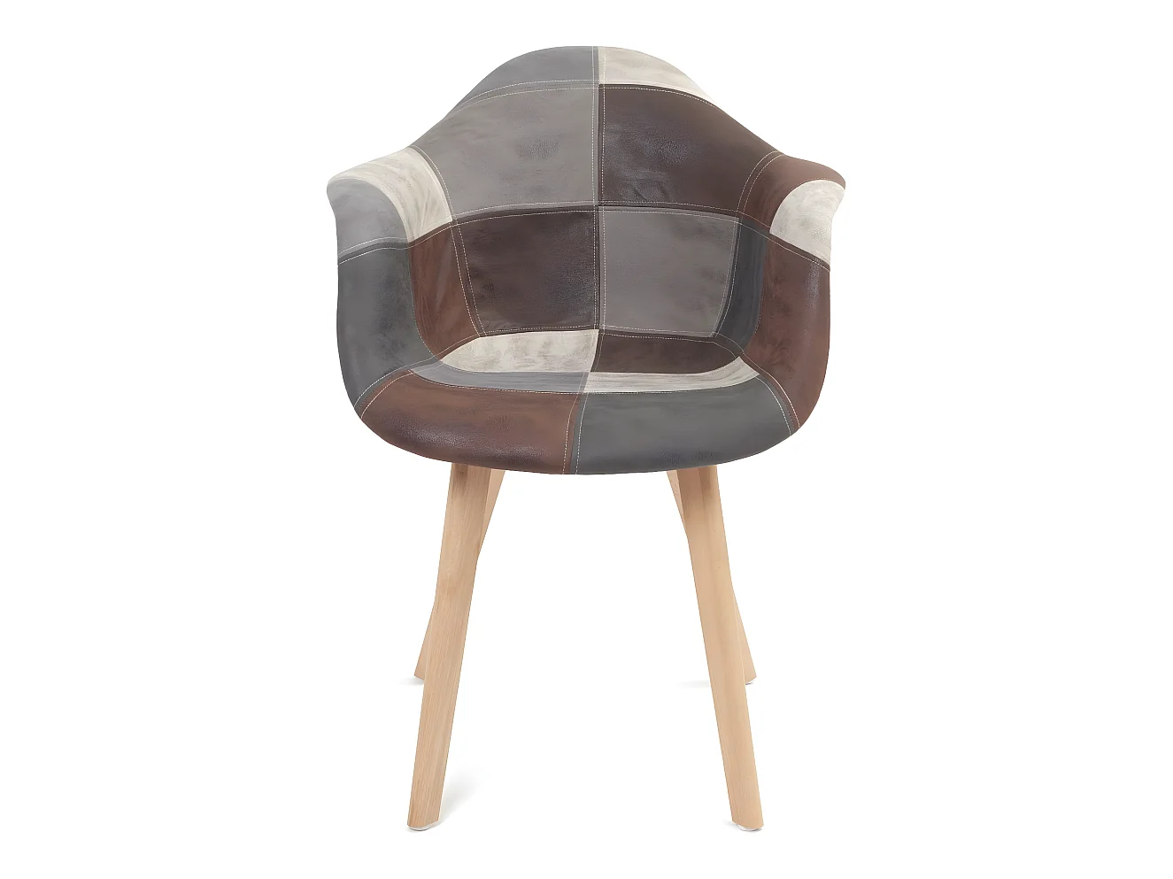 Lote de 2 sillas escandinavas con reposabrazos, asiento acolchado de patchwork multicolor, patas de madera de haya clara NEDA (gris azul)