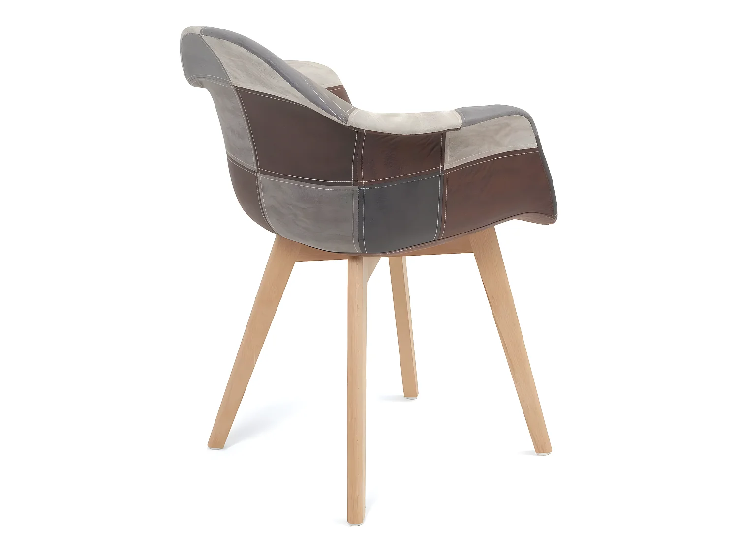 Lote de 2 sillas escandinavas con reposabrazos, asiento acolchado de patchwork multicolor, patas de madera de haya clara NEDA (gris azul)