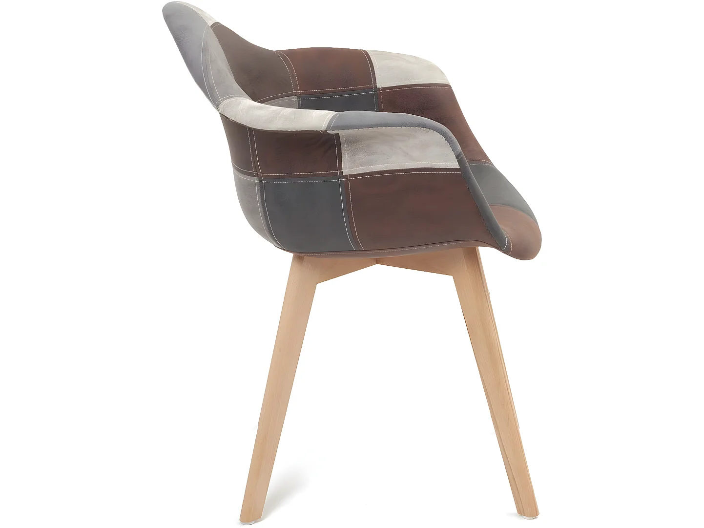 Lot de 2 chaises scandinaves à accoudoir patchwork rembourré pieds bois clair NEDA (gris bleu)