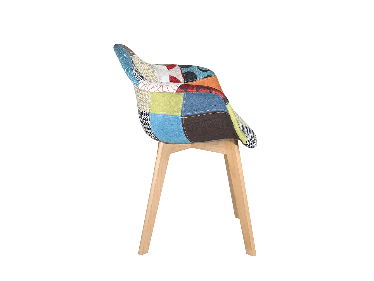 Lot 2 fauteuils tissu patchwork multicolore scandinave rembourré pieds bois clair LIMA (patch)