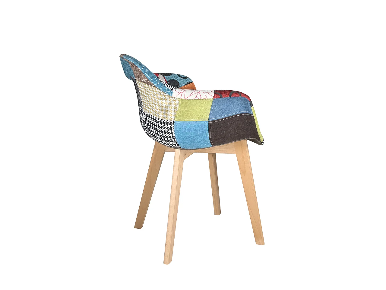 Lot 2 fauteuils tissu patchwork multicolore scandinave rembourré pieds bois clair LIMA (patch)