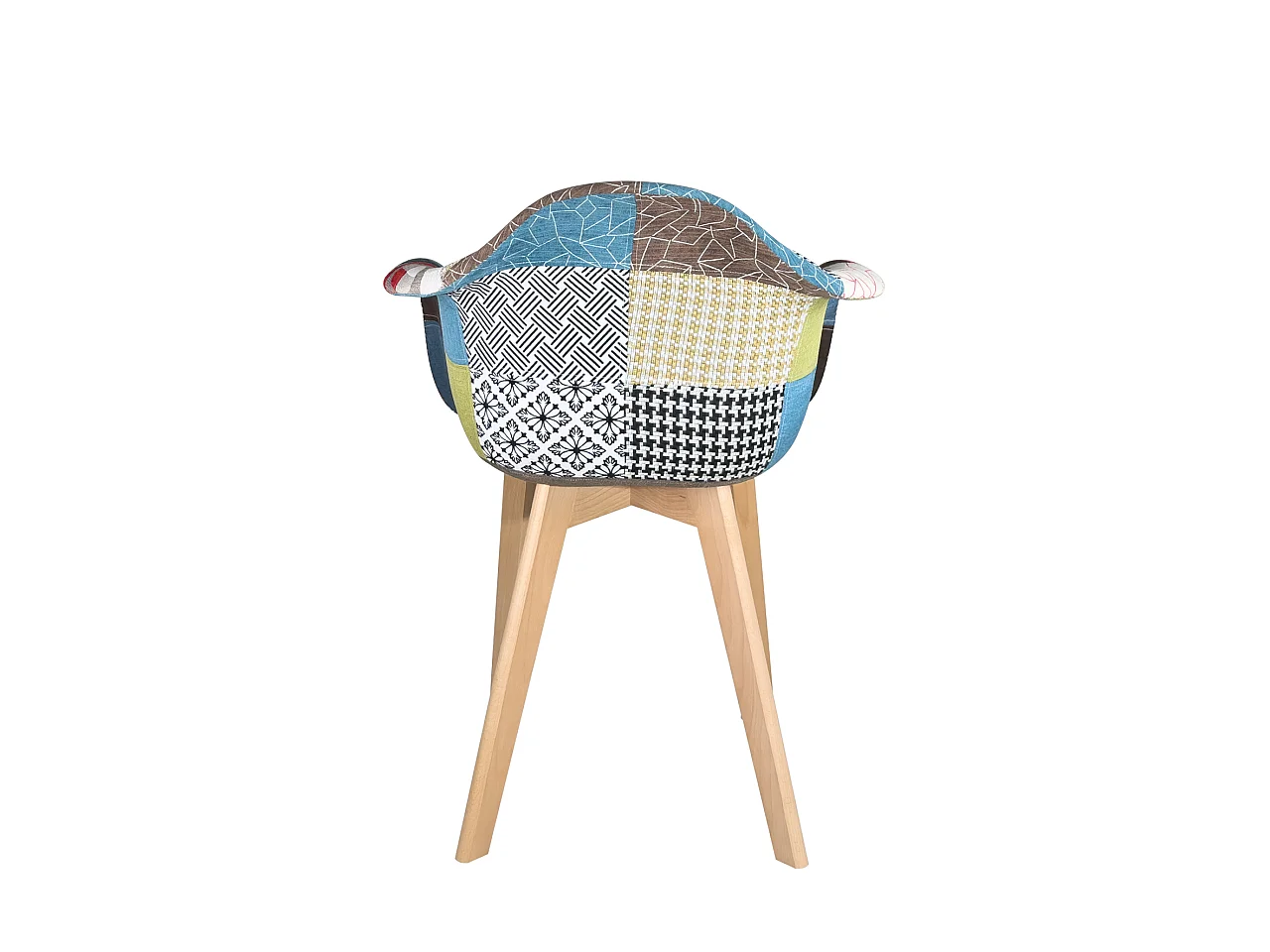 Lot 2 fauteuils tissu patchwork multicolore scandinave rembourré pieds bois clair LIMA (patch)