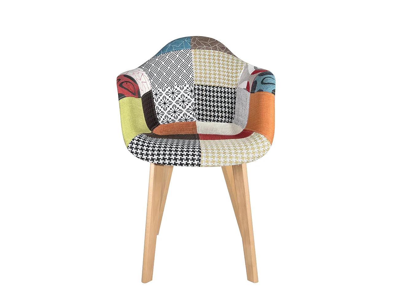 Lot 2 fauteuils tissu patchwork multicolore scandinave rembourré pieds bois clair LIMA (patch)