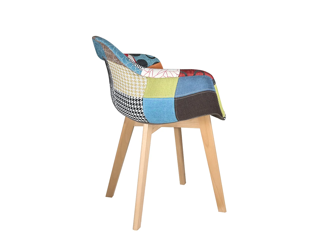 Lot 2 fauteuils tissu patchwork multicolore scandinave rembourré pieds bois clair LIMA (patch)