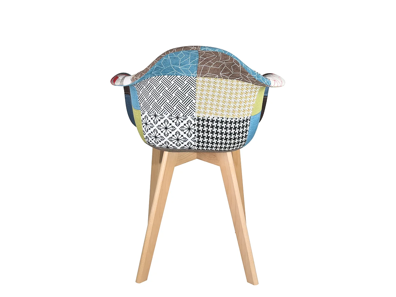 Lot 2 fauteuils tissu patchwork multicolore scandinave rembourré pieds bois clair LIMA (patch)