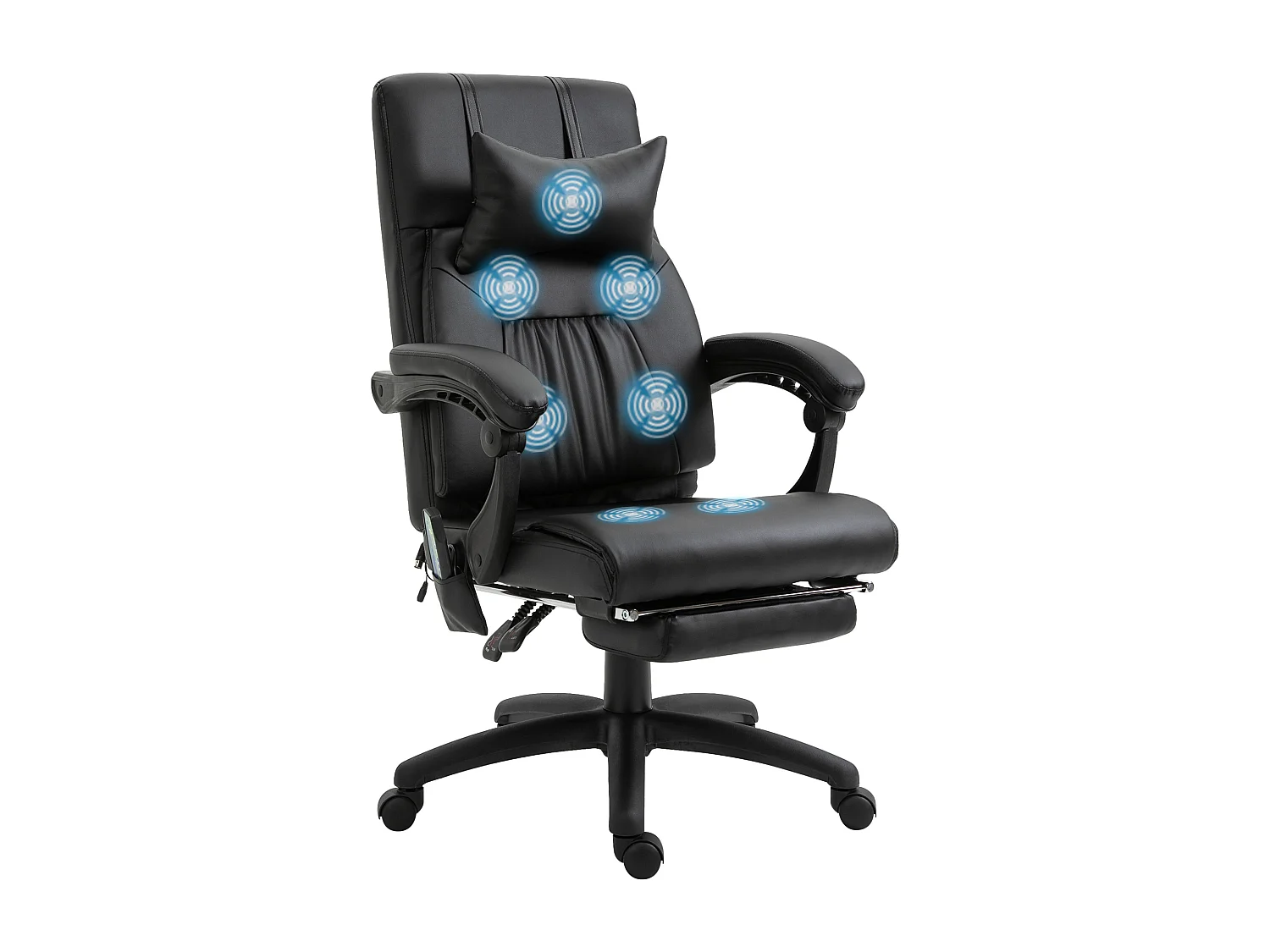 HOMCOM Fauteuil de bureau manager massant hauteur réglable dossier inclinable repose-pied + appui-tête 68 x 79 x 104-112 cm noir