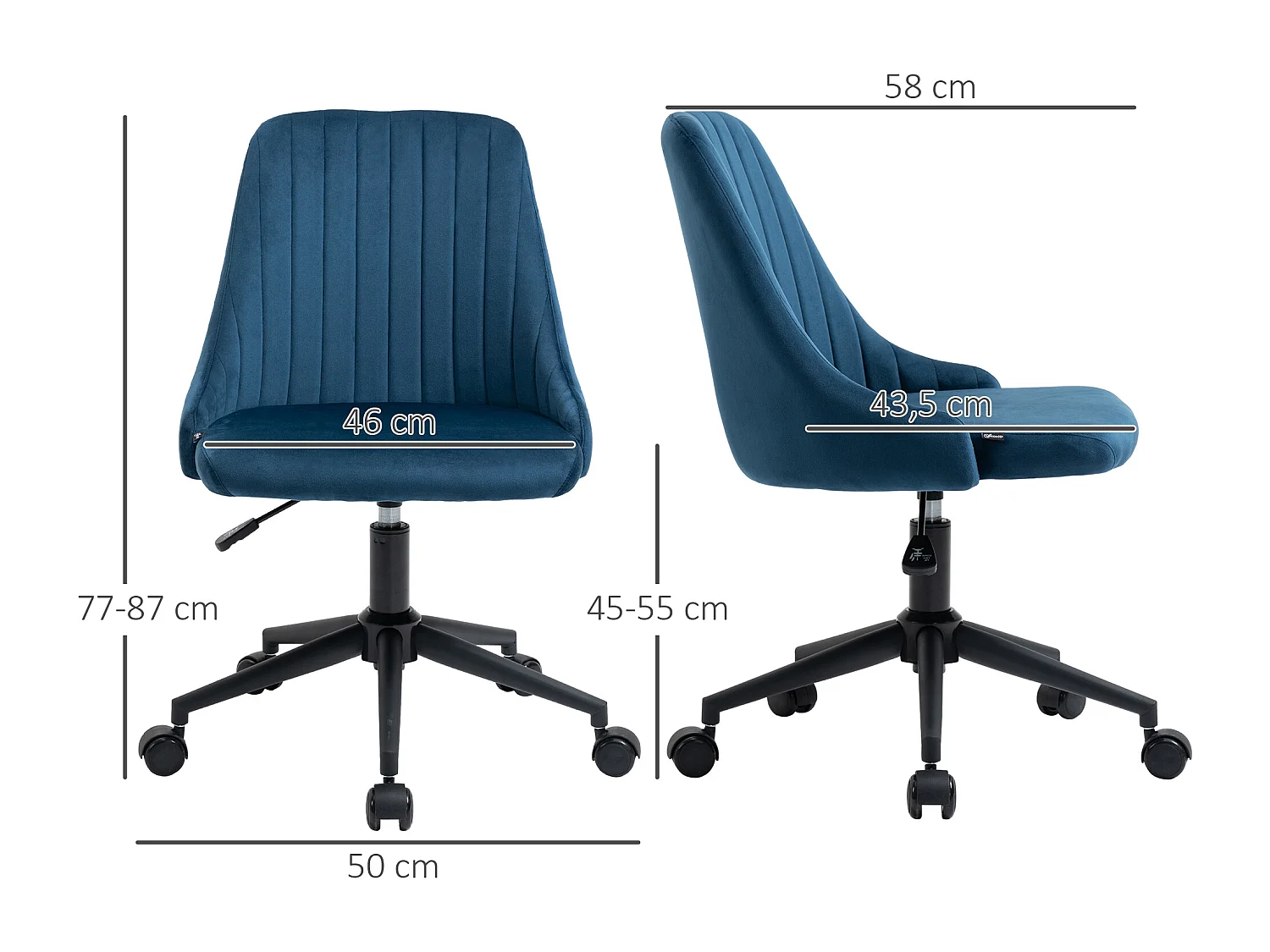 Vinsetto Chaise de bureau design contemporain dossier enveloppant strié hauteur réglable pivotant 360° aspect velours bleu