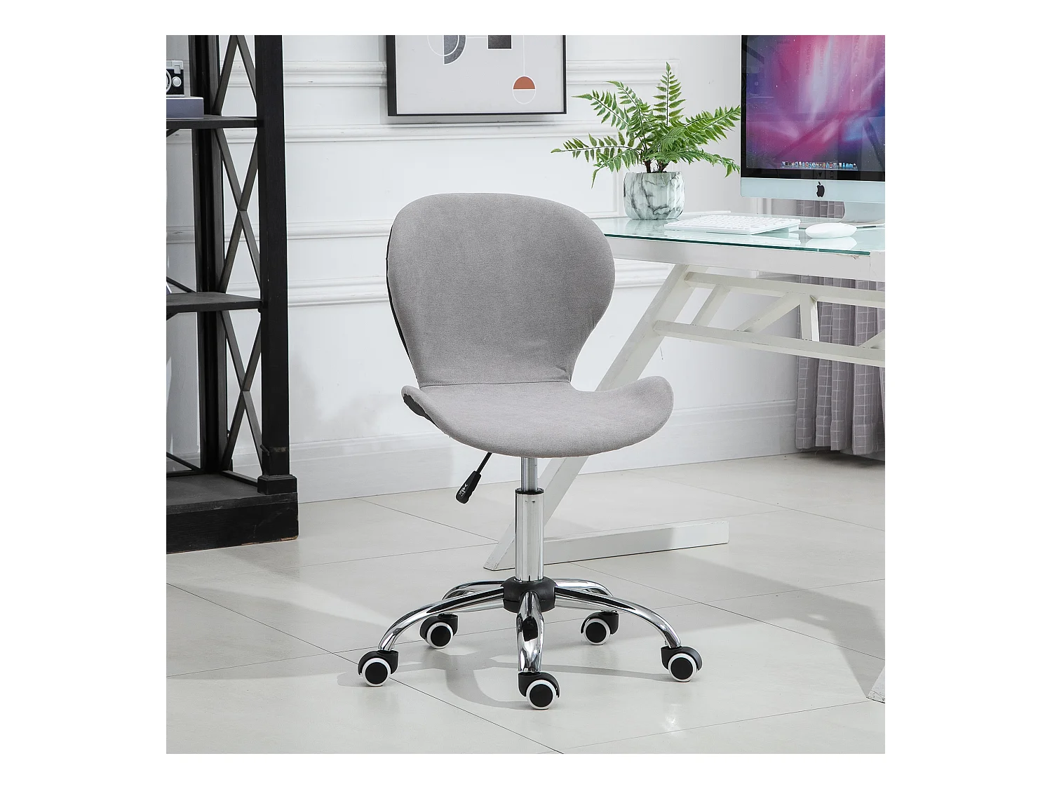 HOMCOM Chaise de bureau design contemporain hauteur réglable pivotant 360° piètement chromé velours gris