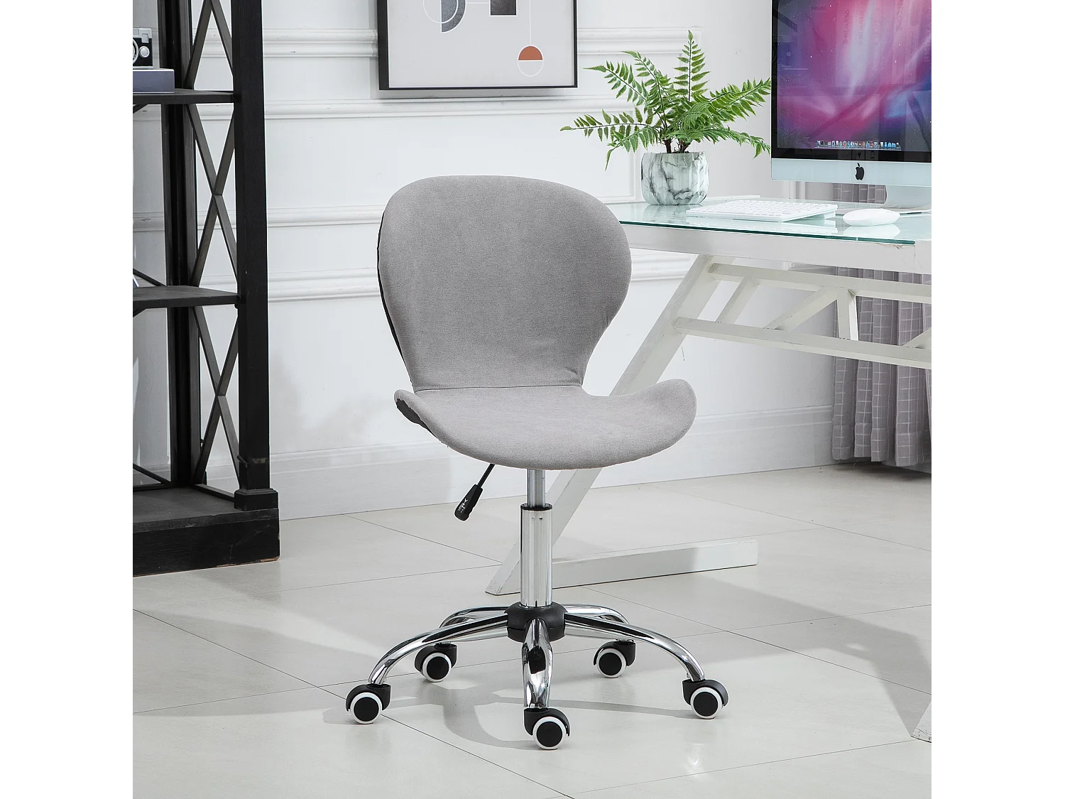 HOMCOM Chaise de bureau design contemporain hauteur réglable pivotant 360° piètement chromé velours gris