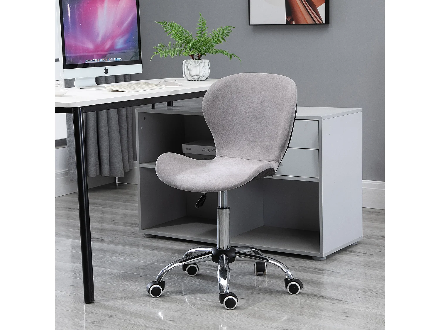 HOMCOM Chaise de bureau design contemporain hauteur réglable pivotant 360° piètement chromé velours gris