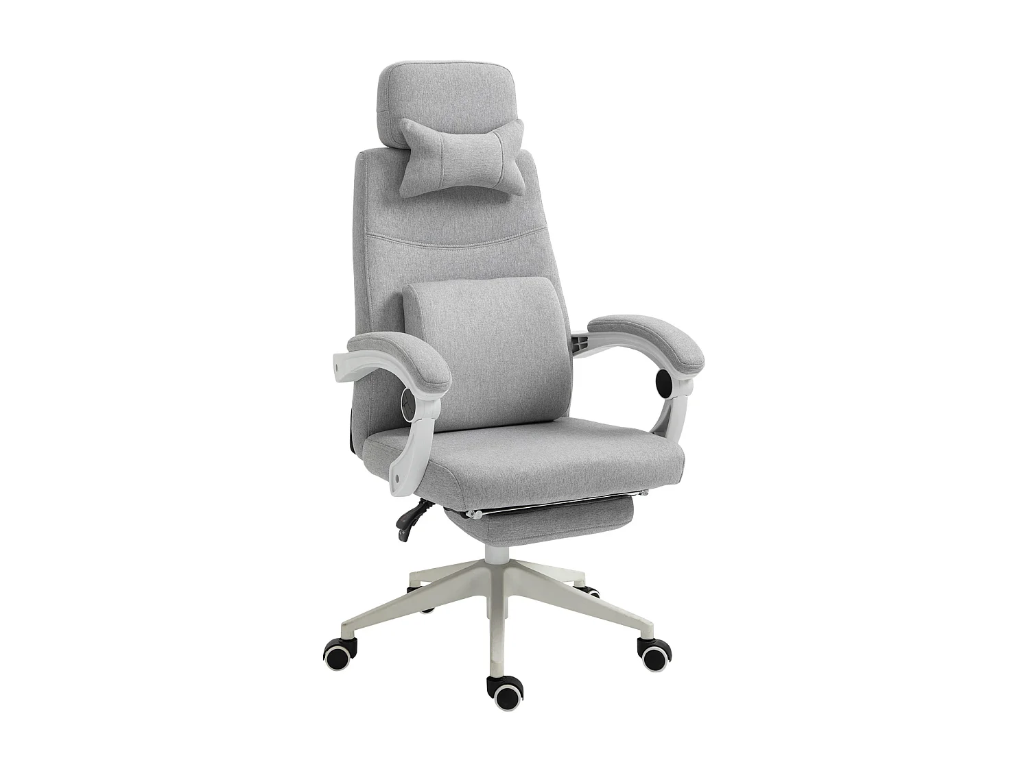 Fauteuil de bureau manager grand confort dossier réglable repose-pied coussin lombaire roulettes 360° lin 62L x 68P x 127H cm gris
