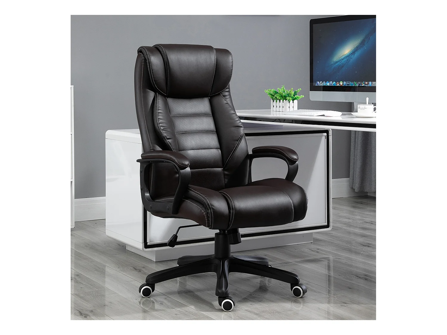Fauteuil de bureau direction massant grand confort hauteur réglable fonction dossier à bascule revêtement synthétique noir