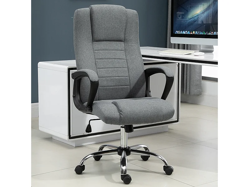 HOMCOM Fauteuil de bureau à roulettes chaise manager ergonomique pivotante hauteur réglable lin gris foncé