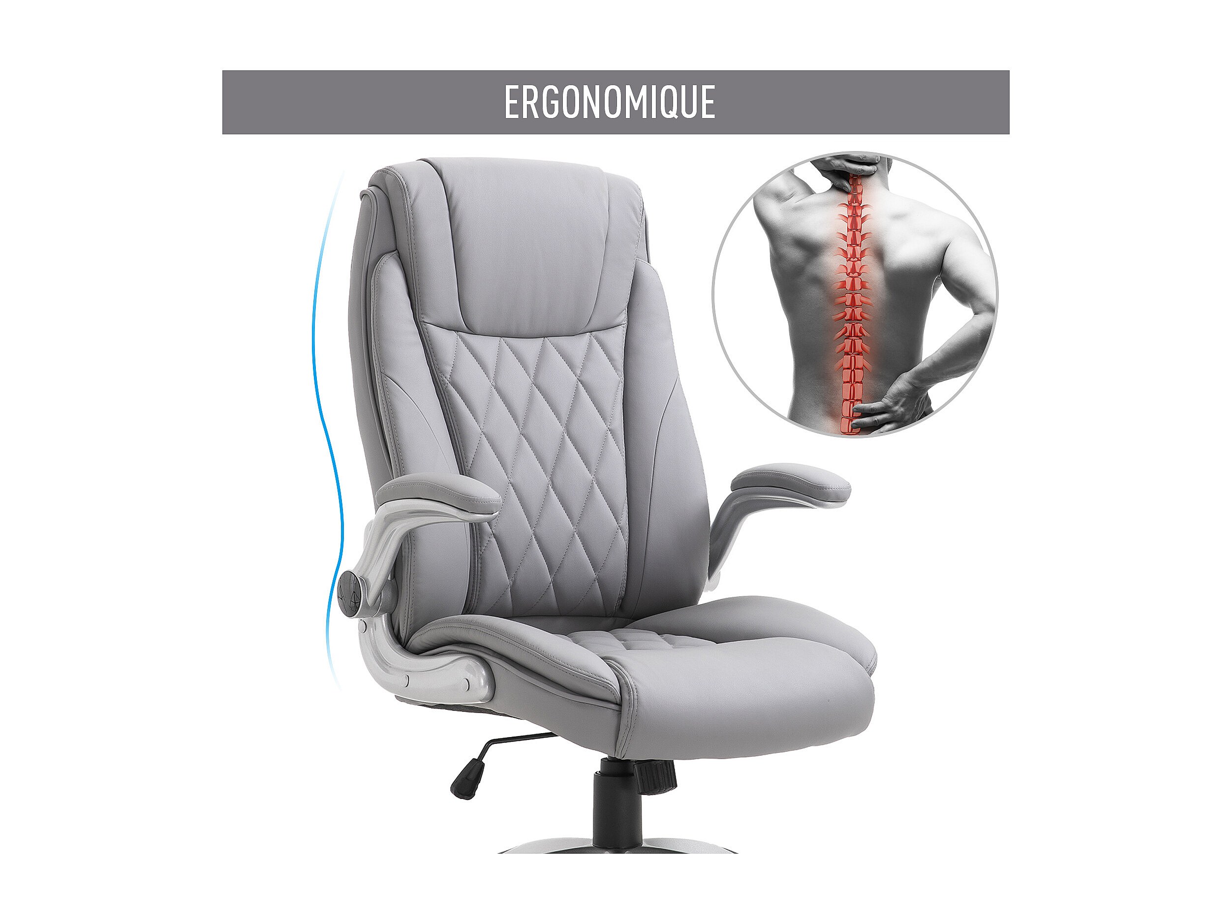 Chaise De Bureau Ergonomique ML DESIGN - Réglable En Hauteur, Gris, Dossier Inclinable 90-135°, 120 Kg Max