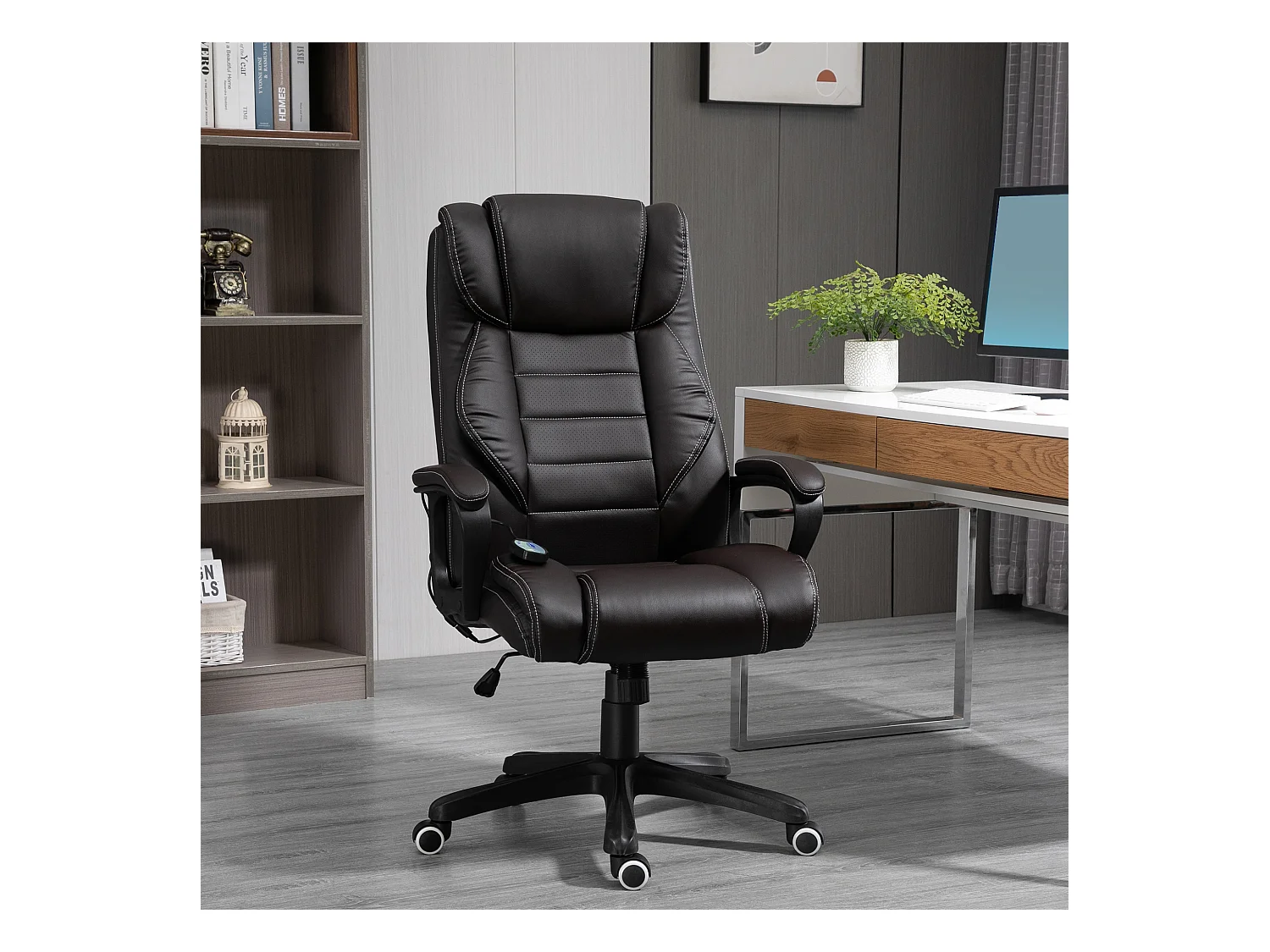 Fauteuil de bureau direction massant grand confort hauteur réglable fonction dossier à bascule revêtement synthétique chocolat