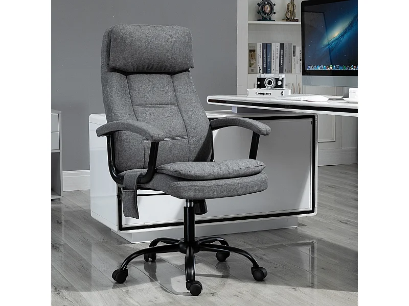 Vinsetto Fauteuil bureau manager massant pivotant hauteur réglable tissu lin gris
