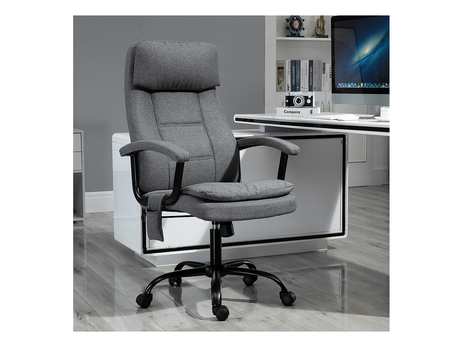 Vinsetto Fauteuil bureau manager massant pivotant hauteur réglable tissu lin gris