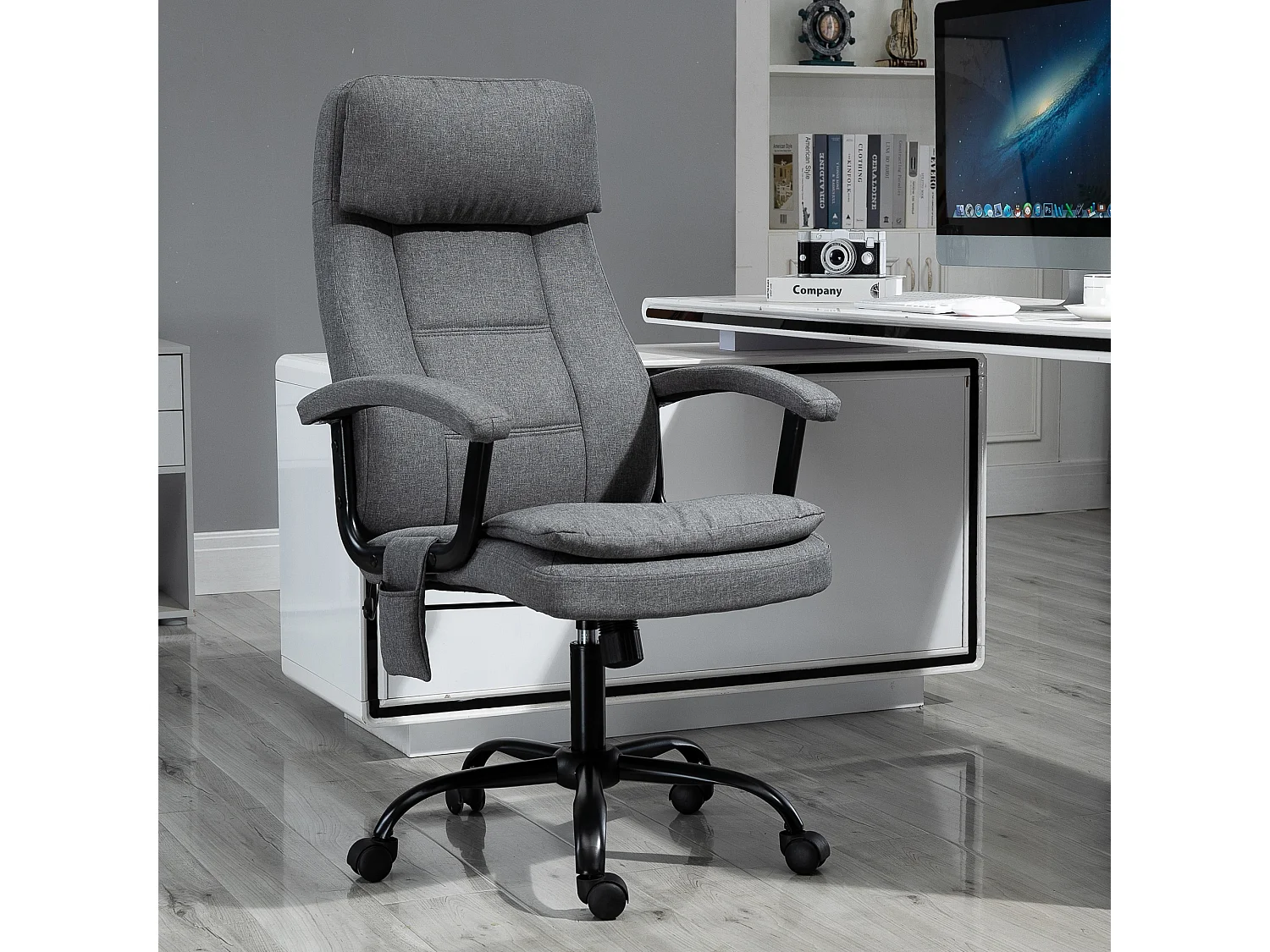 Vinsetto Fauteuil bureau manager massant pivotant hauteur réglable tissu lin gris