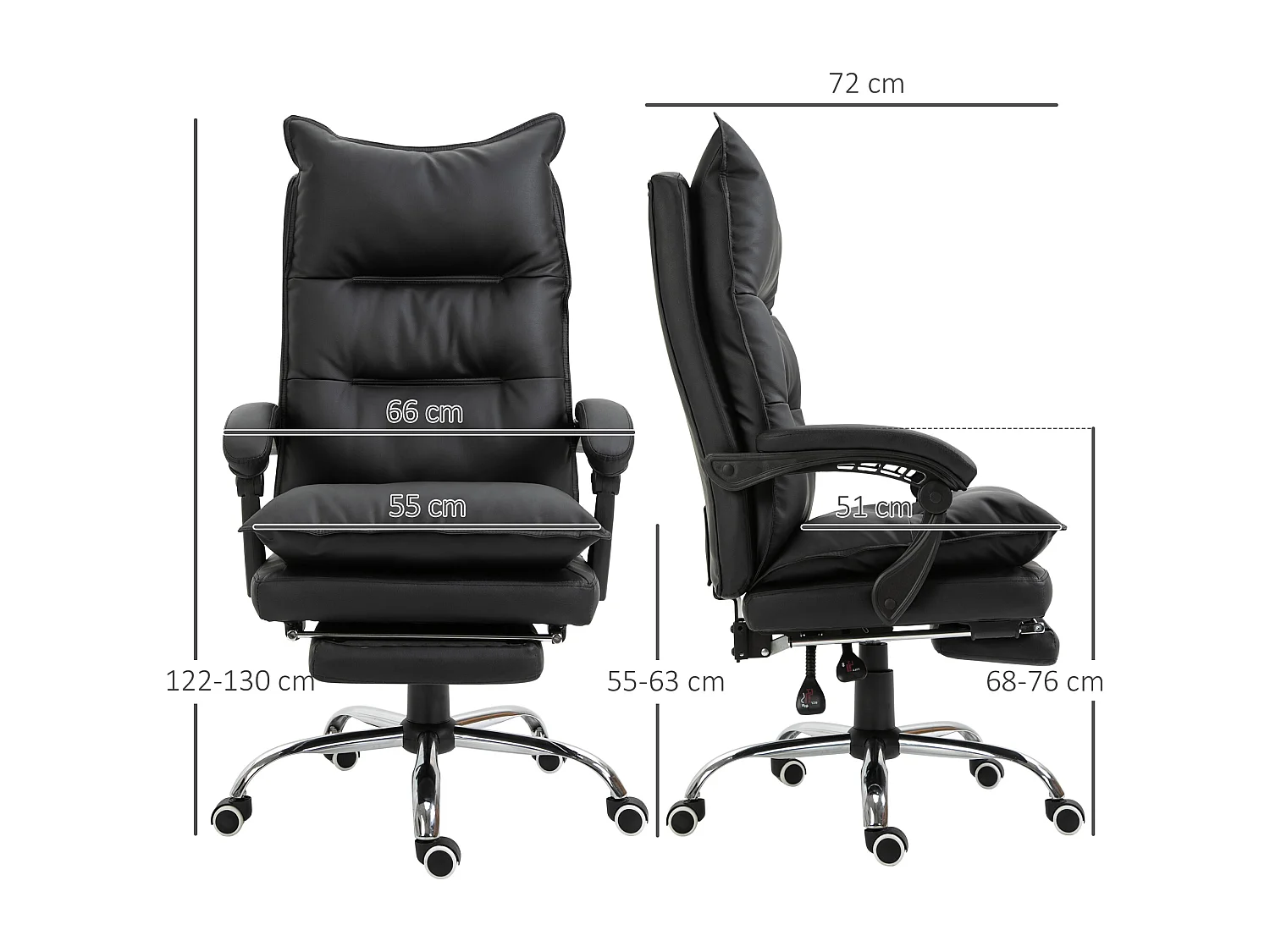 Fauteuil de bureau direction hauteur réglable dossier inclinable repose-pied intégré revêtement synthétique noir