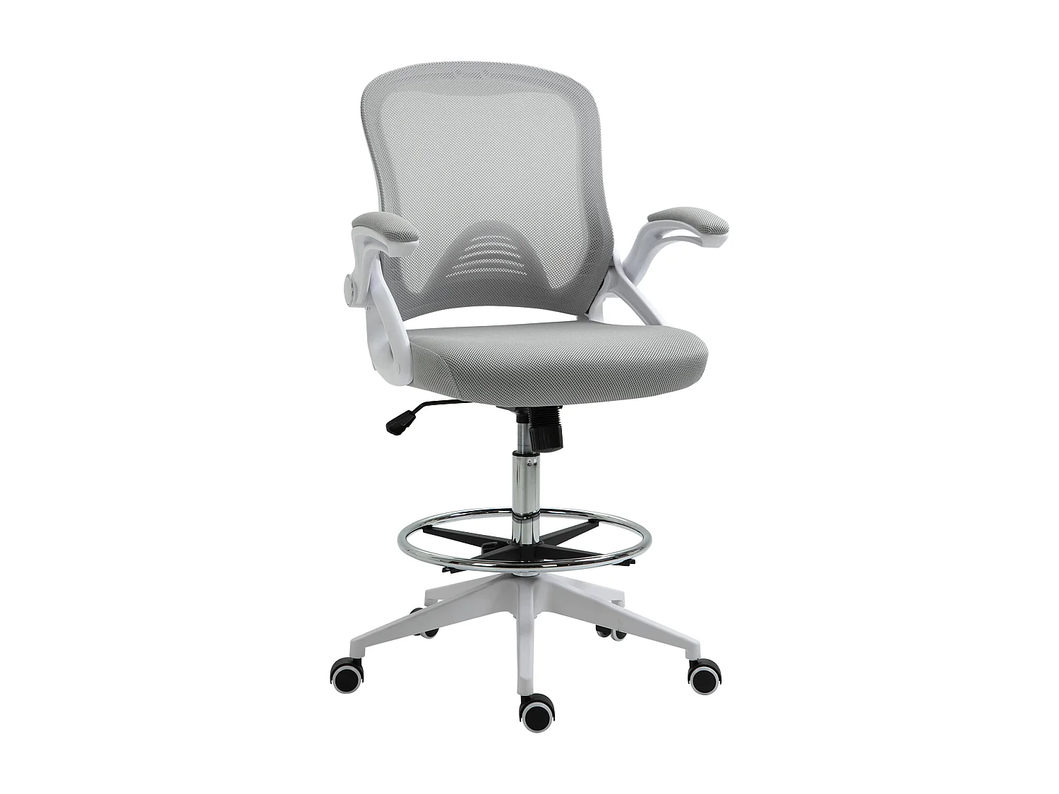 Fauteuil de bureau chaise de bureau assise haute réglable dim. 64L x 60l x 106-126H cm pivotant 360° maille respirante gris