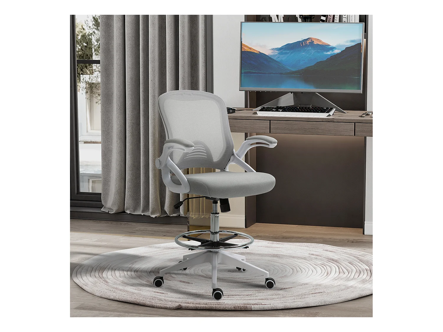 Fauteuil de bureau chaise de bureau assise haute réglable dim. 64L x 60l x 106-126H cm pivotant 360° maille respirante gris