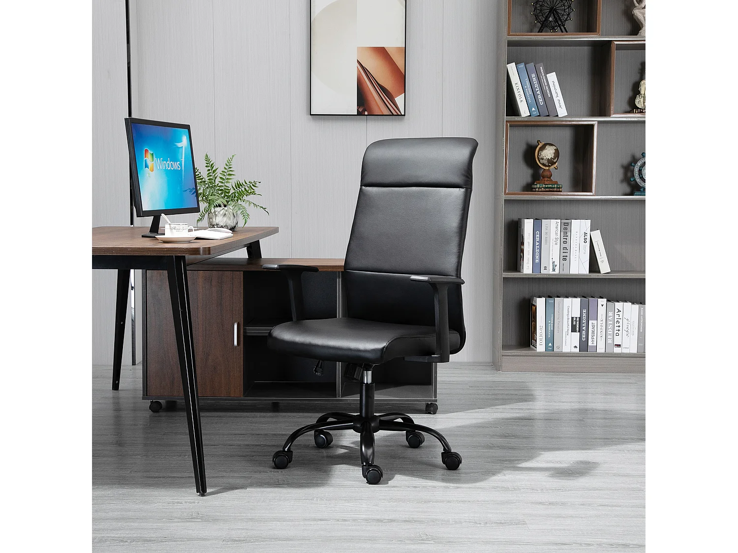 Vinsetto Fauteuil de bureau manager ergonomique pivotant 360° hauteur assise réglable revêtement synthétique PU noir