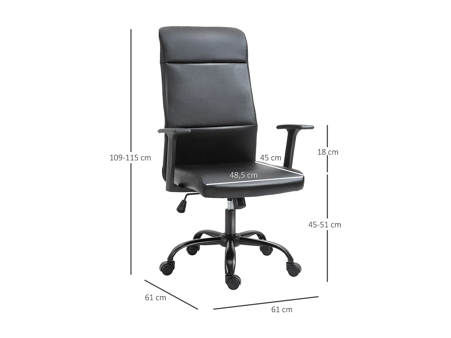 Vinsetto Fauteuil de bureau manager ergonomique pivotant 360° hauteur assise réglable revêtement synthétique PU noir