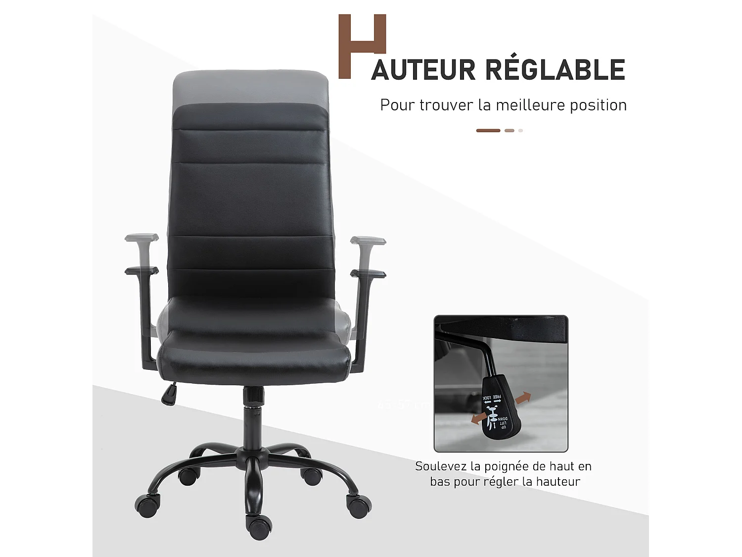 Vinsetto Fauteuil de bureau manager ergonomique pivotant 360° hauteur assise réglable revêtement synthétique PU noir