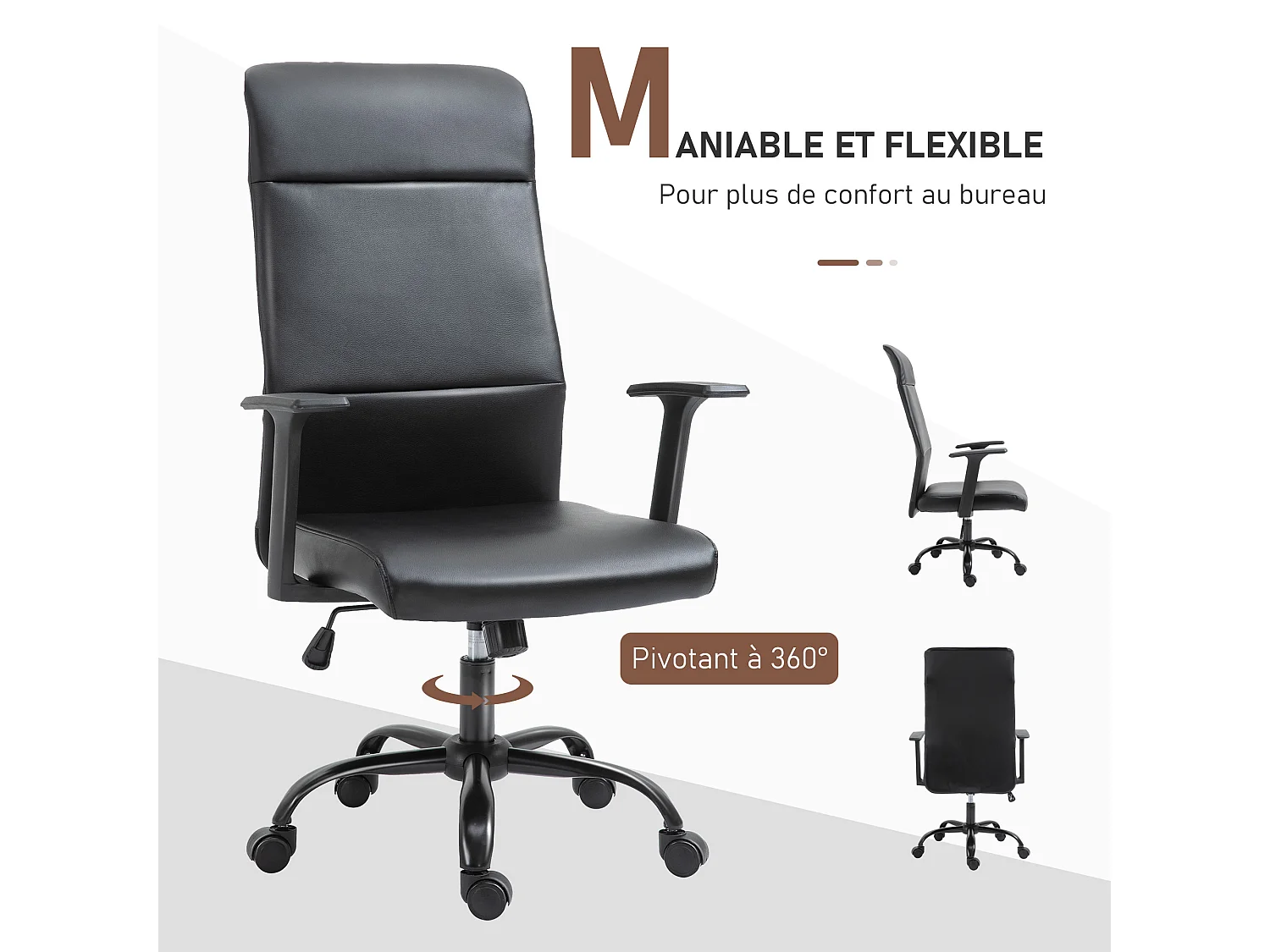 Vinsetto Fauteuil de bureau manager ergonomique pivotant 360° hauteur assise réglable revêtement synthétique PU noir