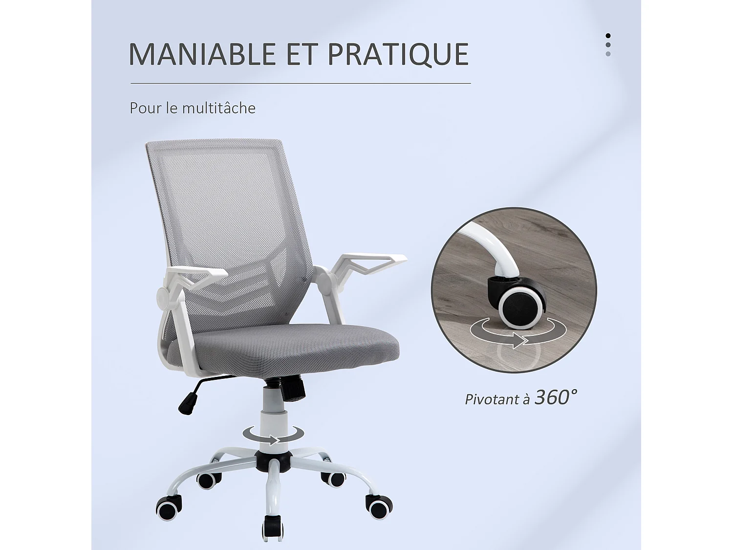 Vinsetto Chaise de bureau ergonomique support lombaires hauteur réglable pivotante 360° accoudoirs relevables polyester maille gris