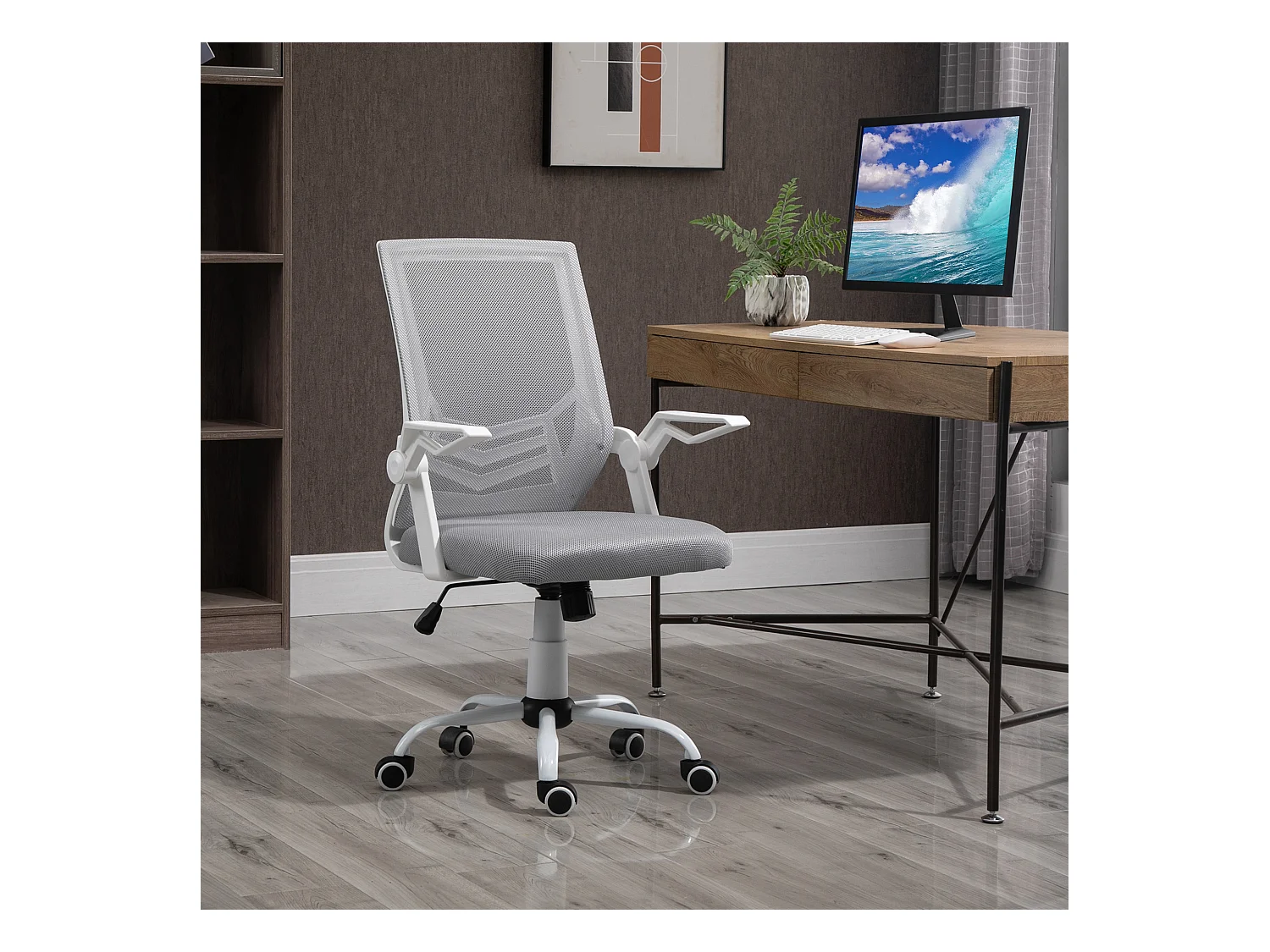 Vinsetto Chaise de bureau ergonomique support lombaires hauteur réglable pivotante 360° accoudoirs relevables polyester maille gris