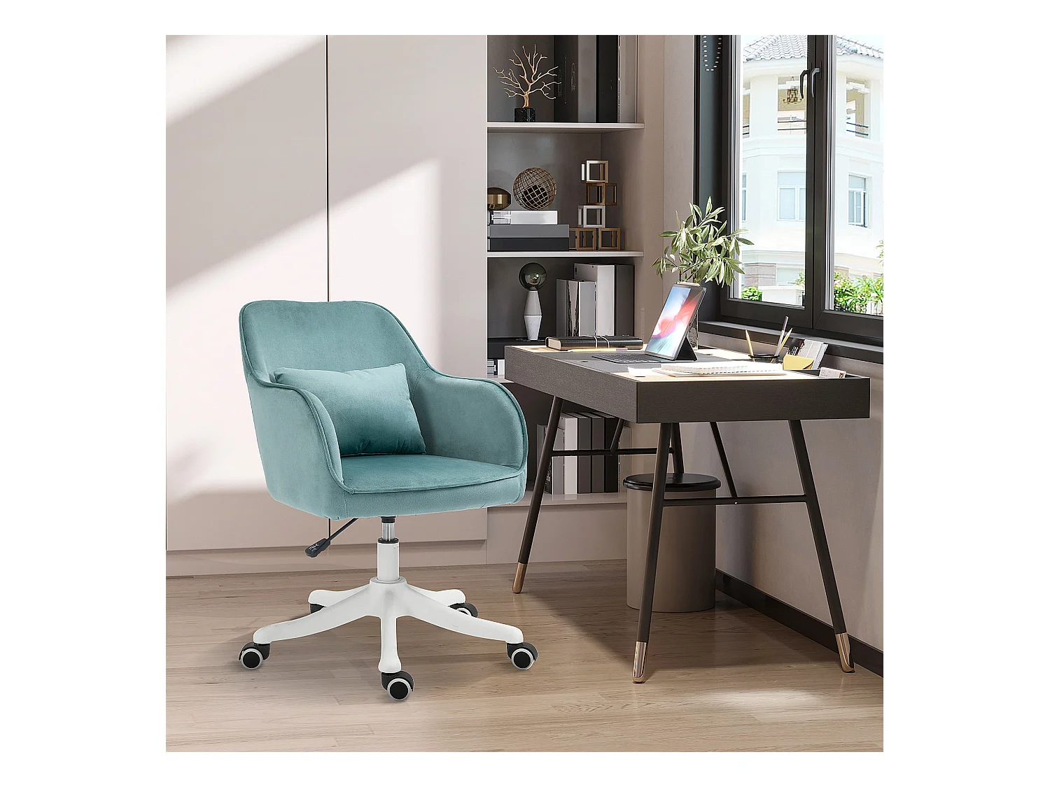 Chaise de bureau velours fauteuil bureau massant coussin lombaire intégré hauteur réglable pivotante 360° vert menthe