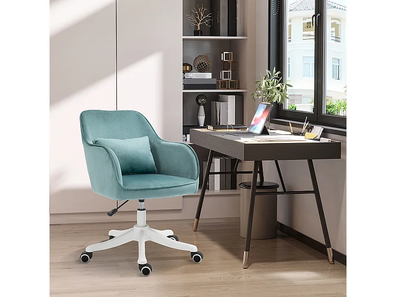 Chaise de bureau velours fauteuil bureau massant coussin lombaire intégré hauteur réglable pivotante 360° vert menthe
