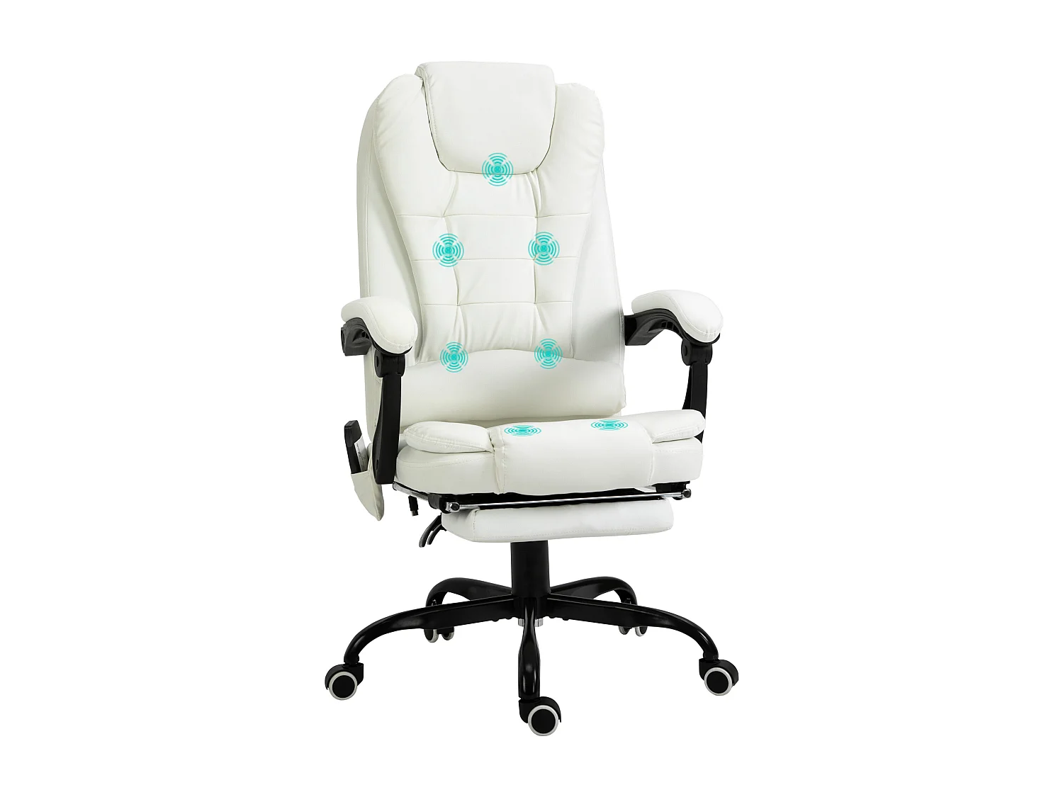 Vinsetto Fauteuil de bureau direction massant hauteur réglable dossier inclinable repose-pied + coussin lombaires intégrés revêtement synthétique blanc